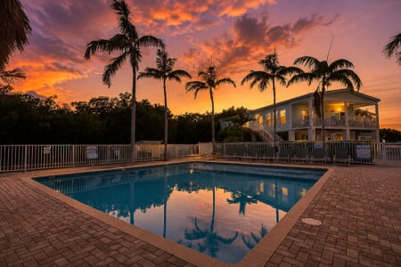 Experience the beauty of island living with a relaxing pool, warm breezes, and stunning sunset views.