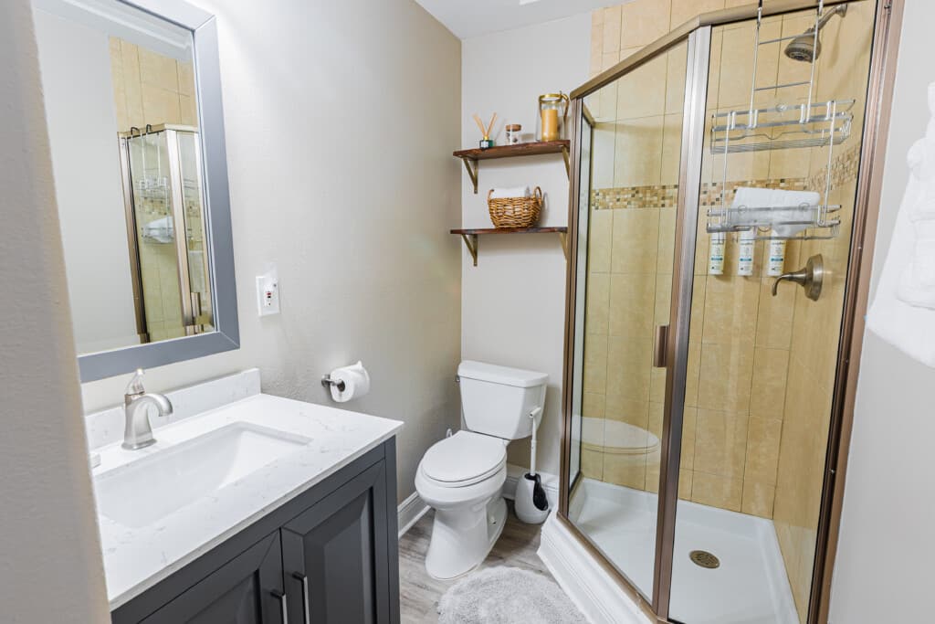 Bathroom 2 - Freshen up in a bright, comfortable En-Suite Bathroom with a spacious shower and vanity, perfect for getting ready for another day in Paradise.